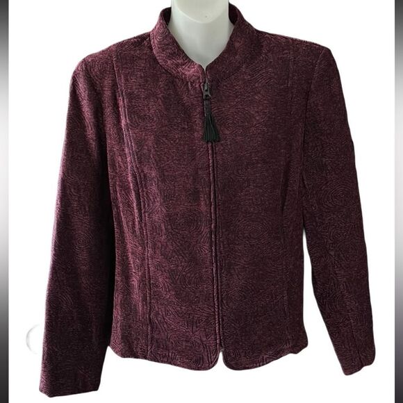 Renaissance Vintage Burgundy Tapestry Zip Jacket Women's, PL - Picture 3 of 6